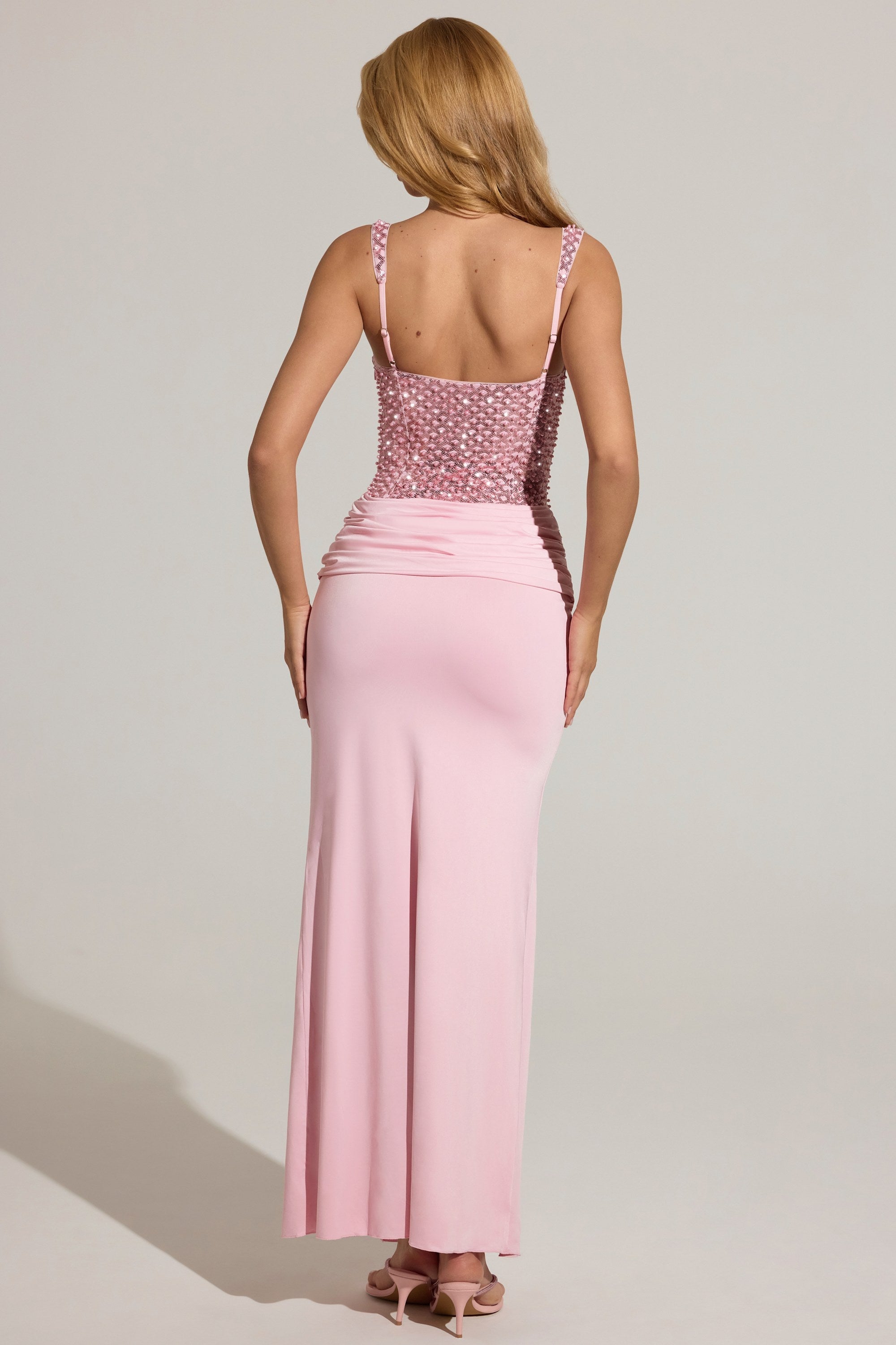 Embellished Corset Maxi Dress in Blush Pink